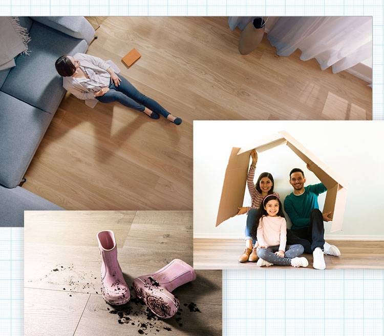 Collage of people on different types of floors